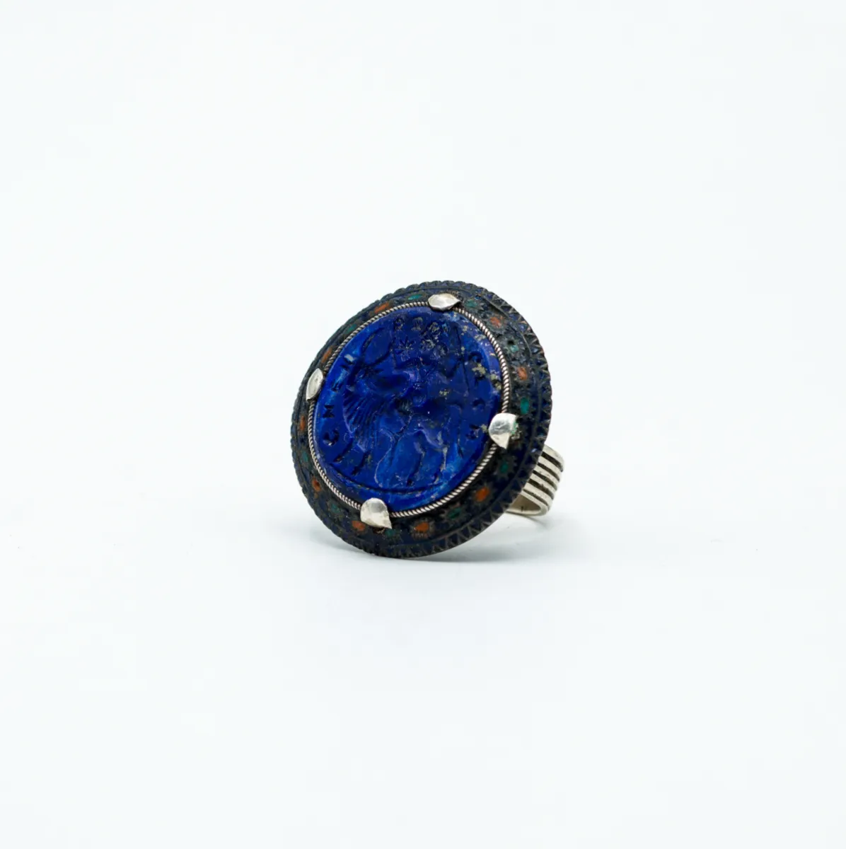 Inel Afgan vanator calare lapis lazuli Argint