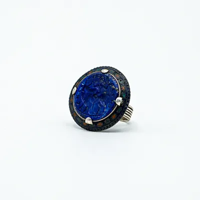 Inel Afgan vanator calare lapis lazuli Argint - 2
