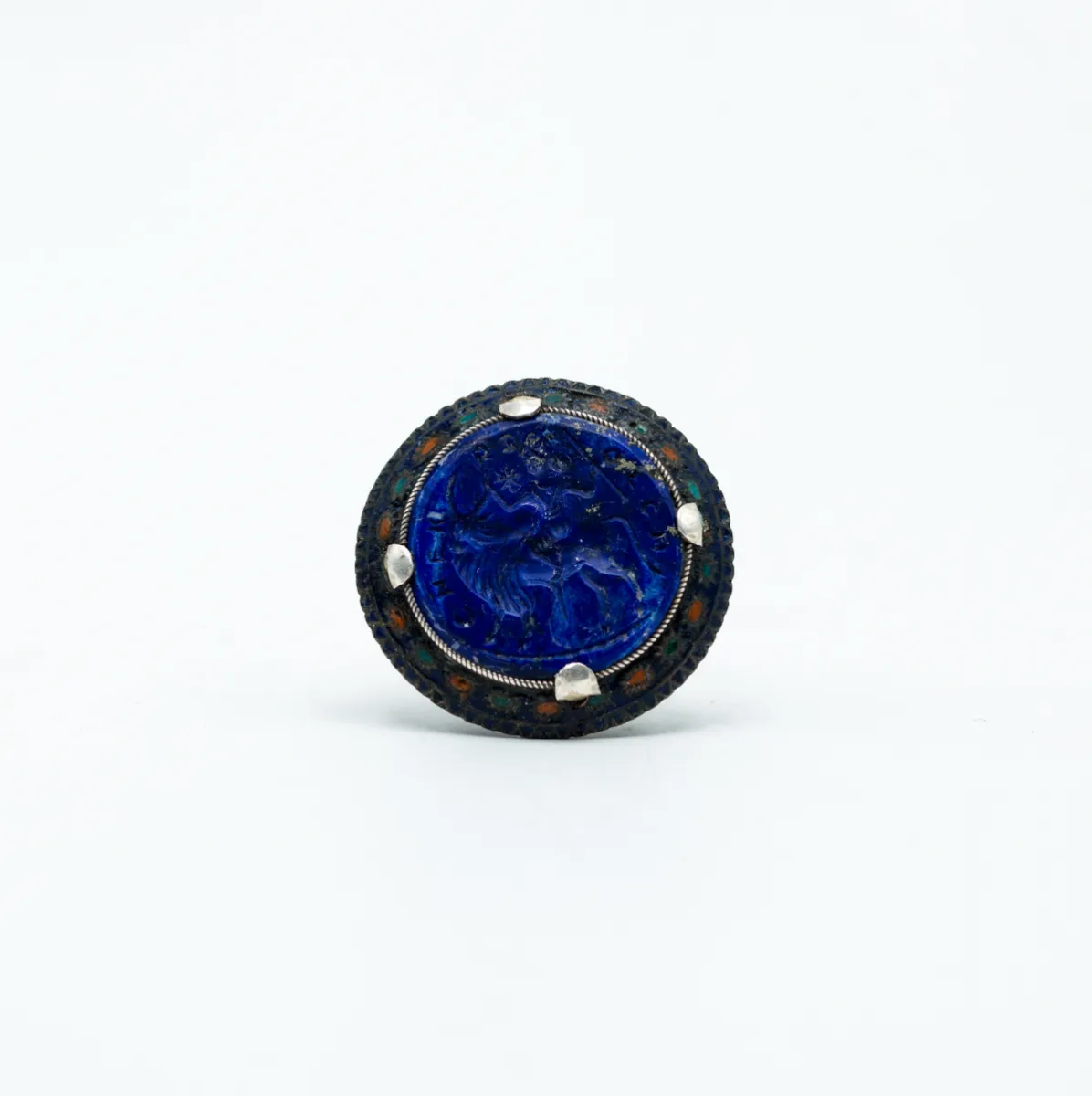 Inel Afgan vanator calare lapis lazuli Argint