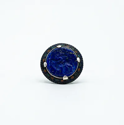 Inel Afgan vanator calare lapis lazuli Argint - 1