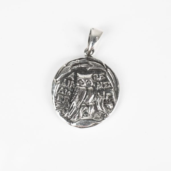 Pandantiv moneda zeita Athena bufnita Argint