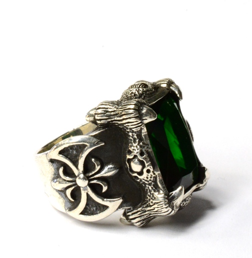 Inel gotic topor viking green Argint